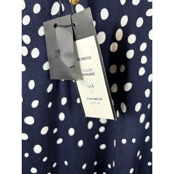 BCBGMAXAZRIA Womens Navy White Polka Dot Asymmetrical Blouse  NWT Size L - Picture 5 of 5
